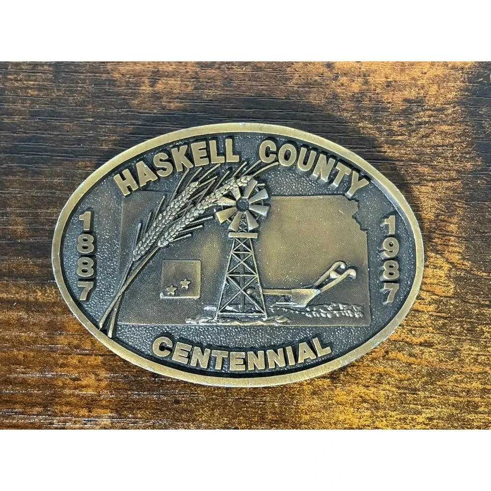 Haskell County Kansas Belt Buckle Vtg Centennial 1987 Limited #183‎ Jeff Schutt